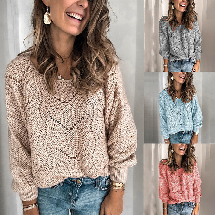 Damen Oversize Grobstrickpullover mit Ajourmuster und weitem Rundhalsausschnitt Echoarchiv