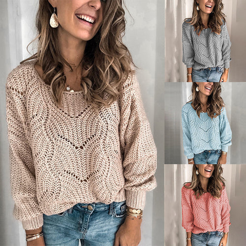 Damen Oversize Grobstrickpullover mit Ajourmuster und weitem Rundhalsausschnitt Echoarchiv