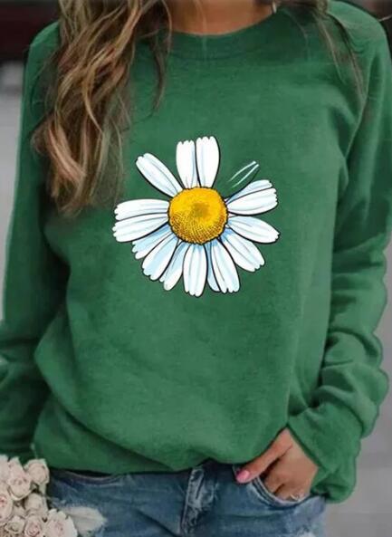 Damen Sweatshirt mit großem Gänseblümchen‑Print, Rundhalsausschnitt und lässigem Oversize‑Schnitt – Avérine