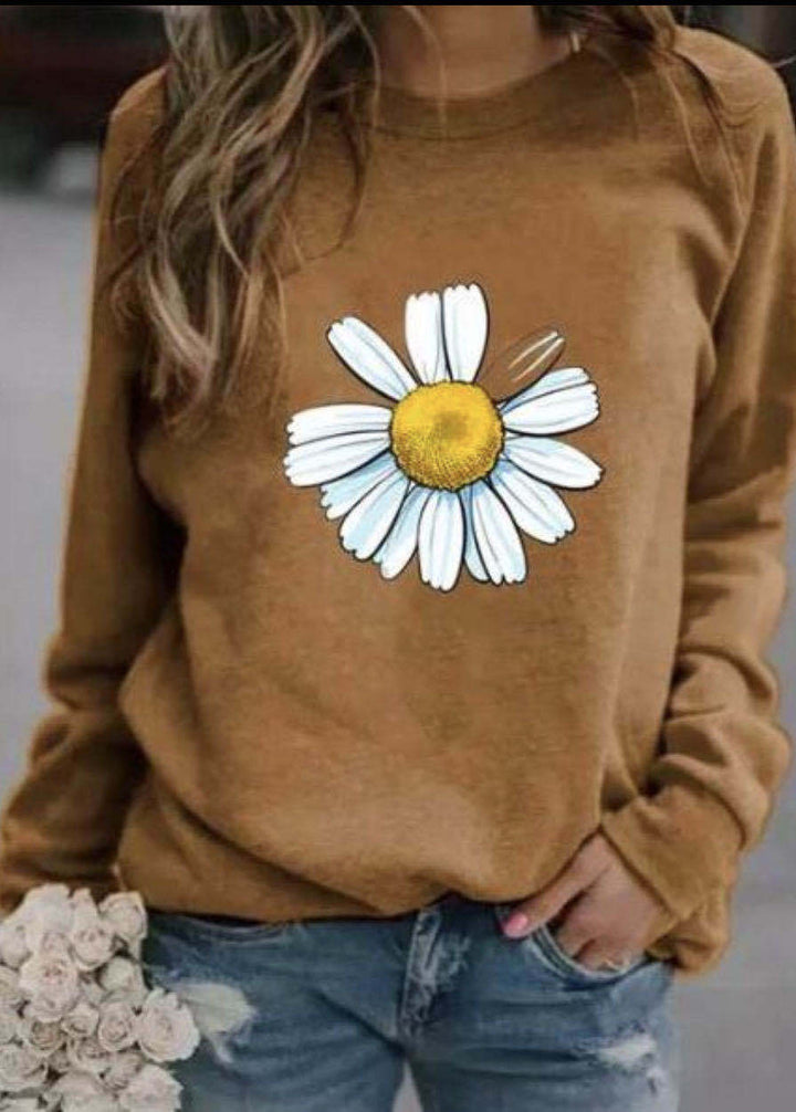 Damen Sweatshirt mit großem Gänseblümchen‑Print, Rundhalsausschnitt und lässigem Oversize‑Schnitt – Avérine