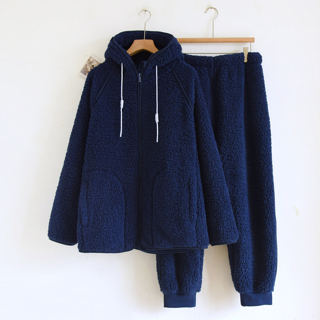 Lammfleece-Imitat Hausanzug-Set mit Kapuze für Paare