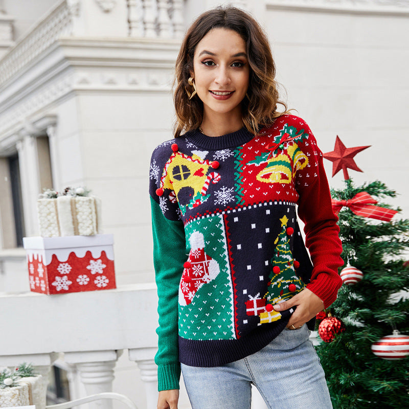 Weihnachts-Strickpullover mit Schneeflocken-Muster