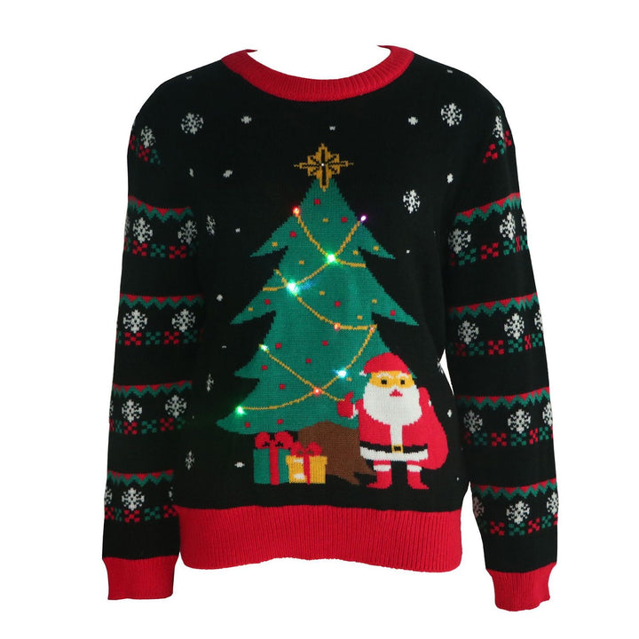 Weihnachtspullover mit Tannenbaum-Motiv und LED-Licht