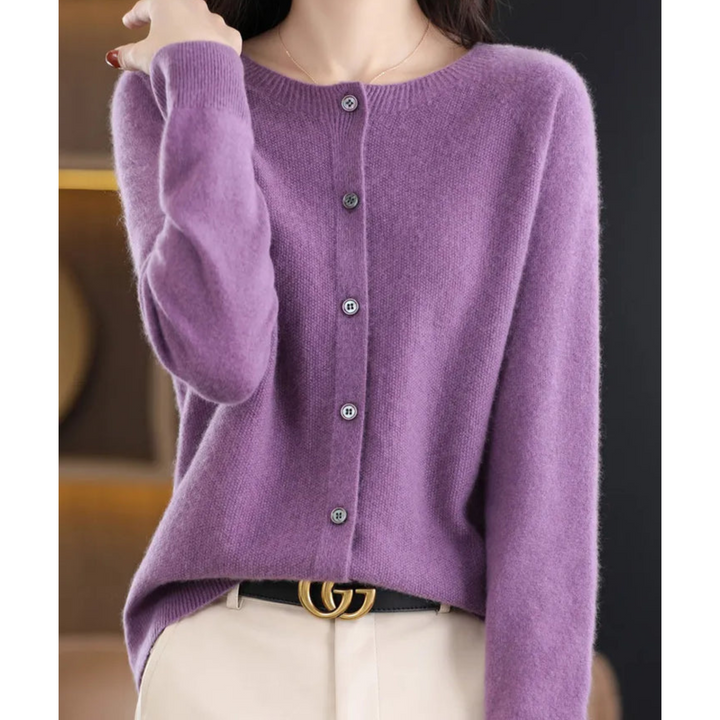 Echoarchiv | Merinowolle Damen O-Ausschnitt gestrickte Strickjacke Pullover