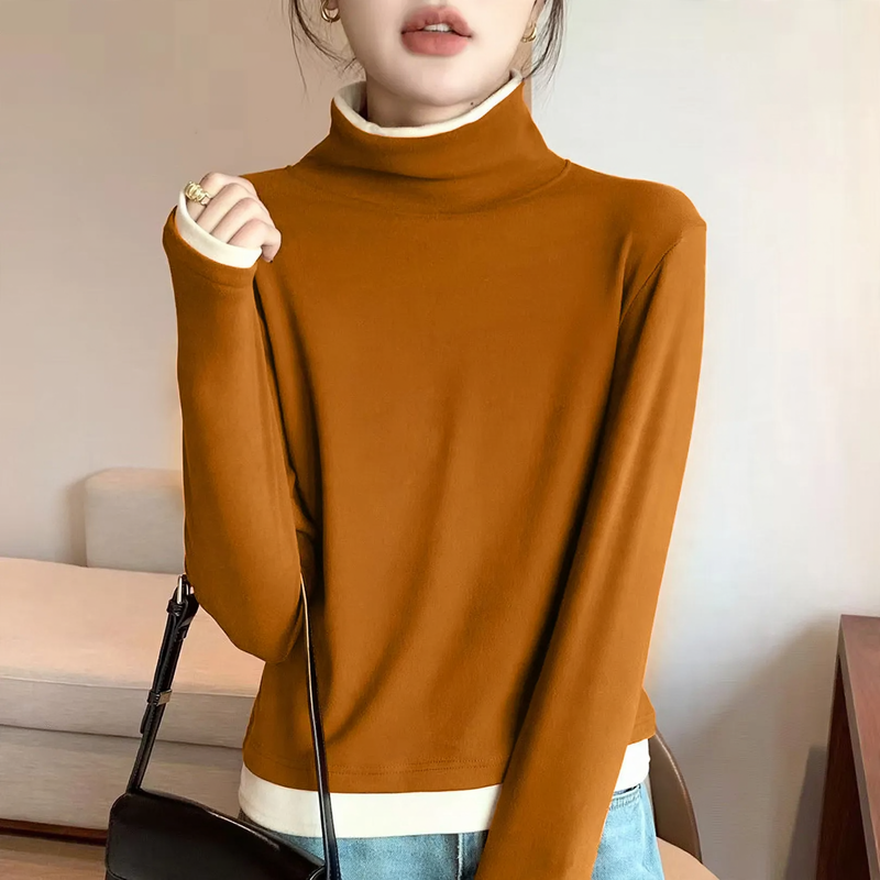 Damen-Langarmshirt mit Stehkragen und Fake-Layer-Optik