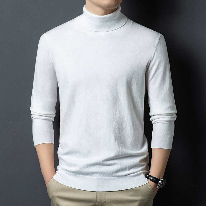 Herren-Wollpullover, feiner Strick, Stehkragen