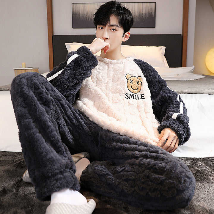 Herren-Pyjama-Set, Korallenfleece, gefüttert, warm