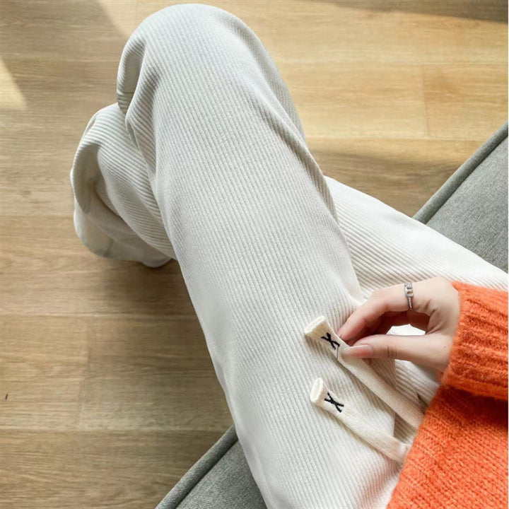Damen-Cordhose mit hohem Bund, gerade geschnitten