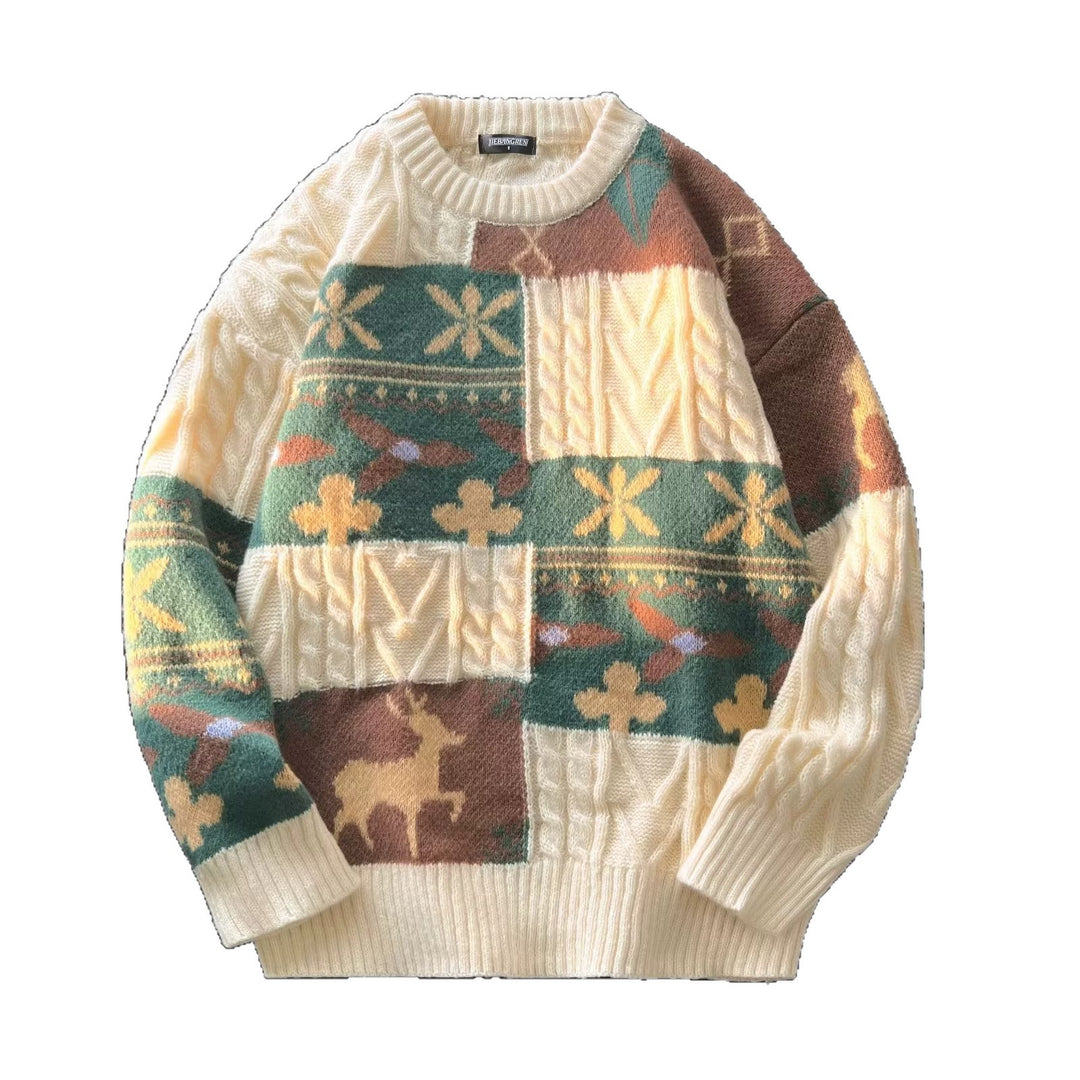 Retro Strickpullover für Paare, weihnachtliches Zopfmuster