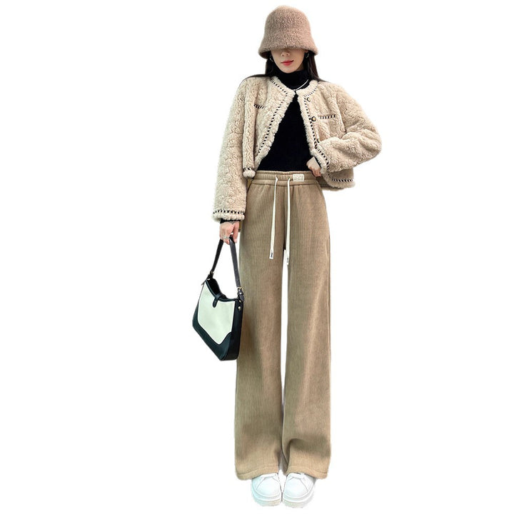 Chenille-Cordhose mit weitem Bein, gefüttert