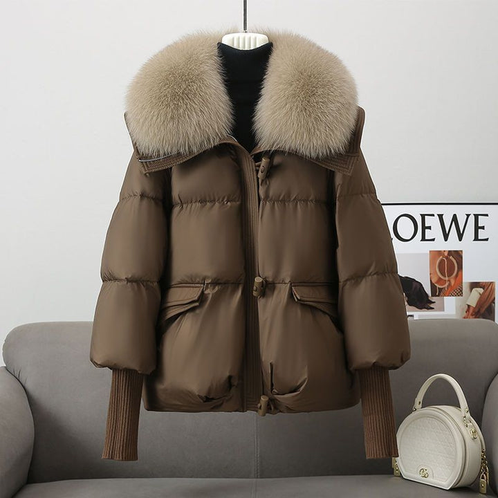 Kurze Damen-Winterjacke mit Webpelzkragen, wattiert