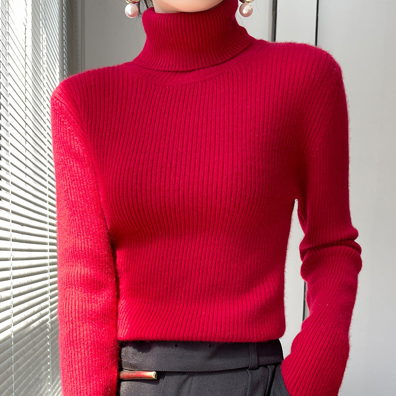 Damen-Rollkragen-Strickpullover, schmal geschnitten