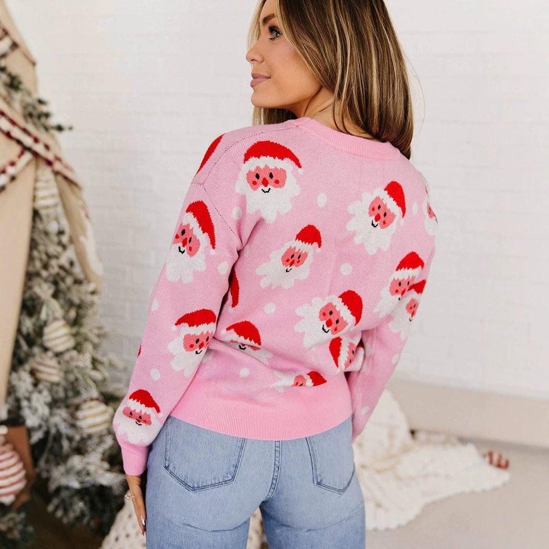 Damen-Pullover mit Weihnachtsmann-Print