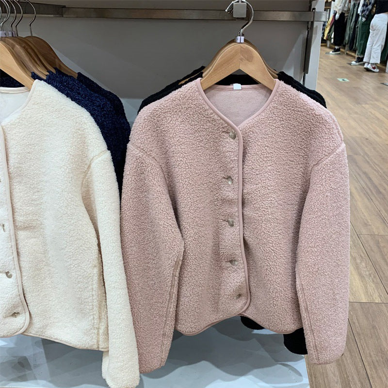 Damen-Strickjacke aus Lammfell-Imitat und Fleece