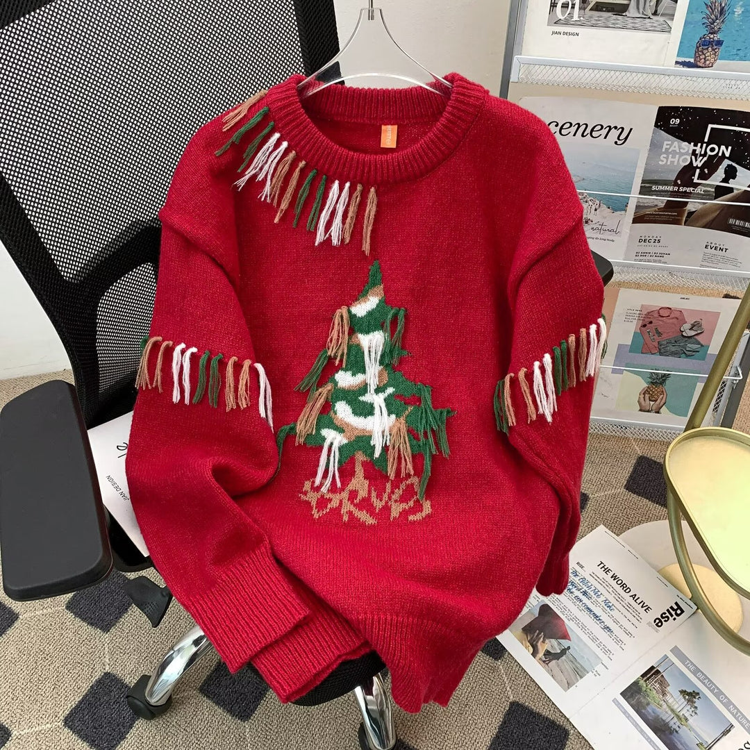 Strickpullover mit Weihnachtsbaum-Motiv