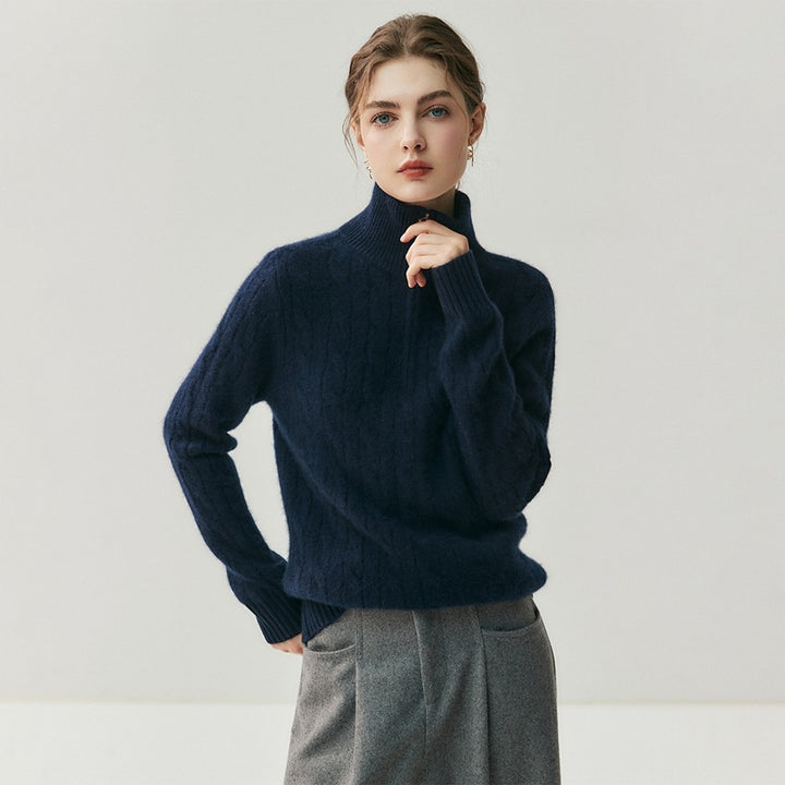 Damen-Strickpullover mit Reißverschluss und Zopfmuster