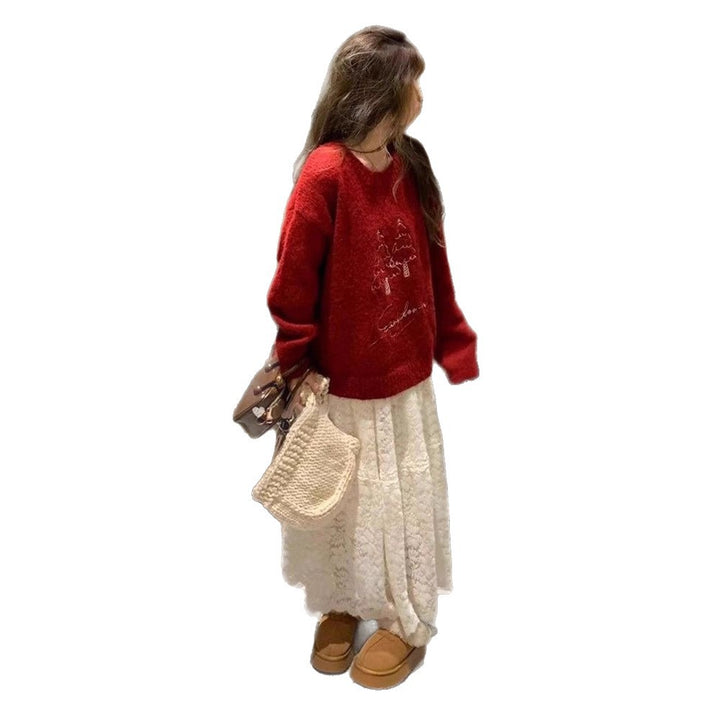 Damen-Strickpullover in Rot, Rundhalsausschnitt