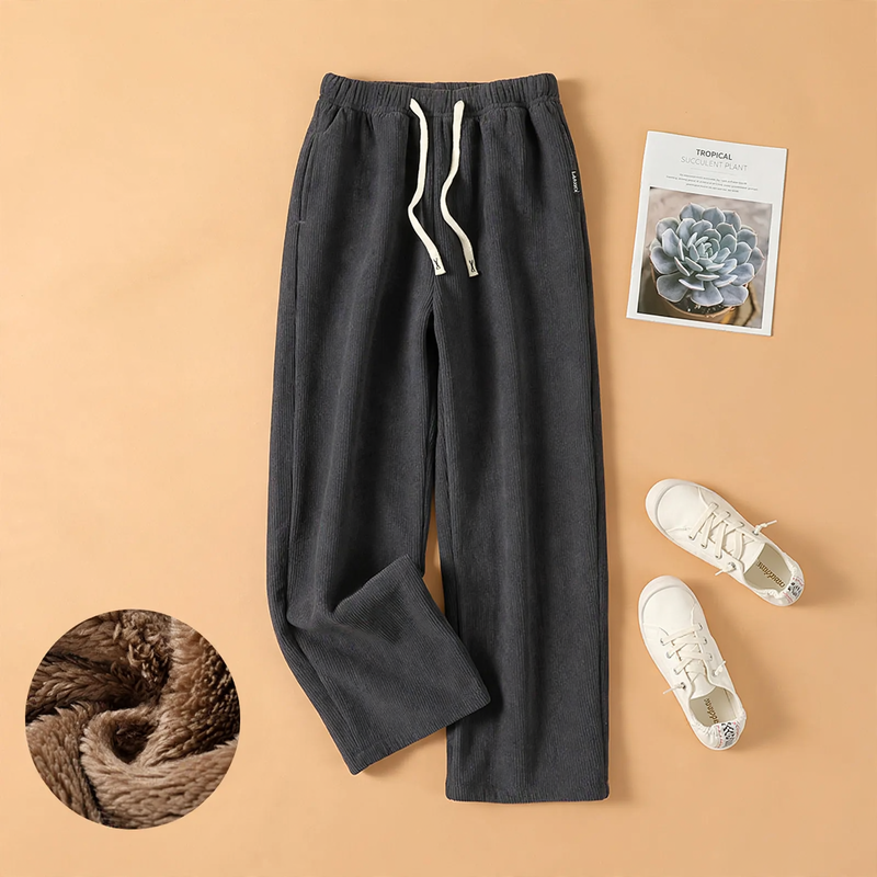 Gefütterte Kord-Hose mit hohem Bund