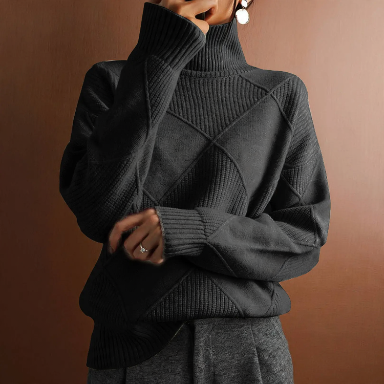Damen-Strickpullover mit hohem Kragen, einfarbig
