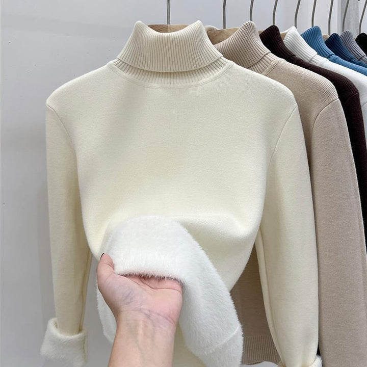 Damen-Rollkragenpullover, gefüttert, warm, Langarm