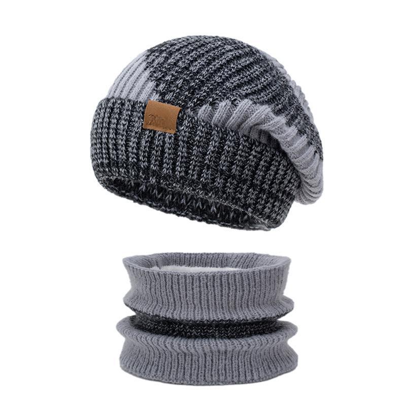 Damen Strickmütze und Schal Set, gefüttert, zweifarbig
