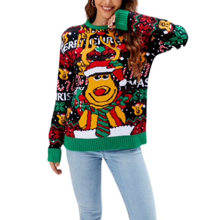 Lockerer Damen-Weihnachtspullover mit Tiermotiv