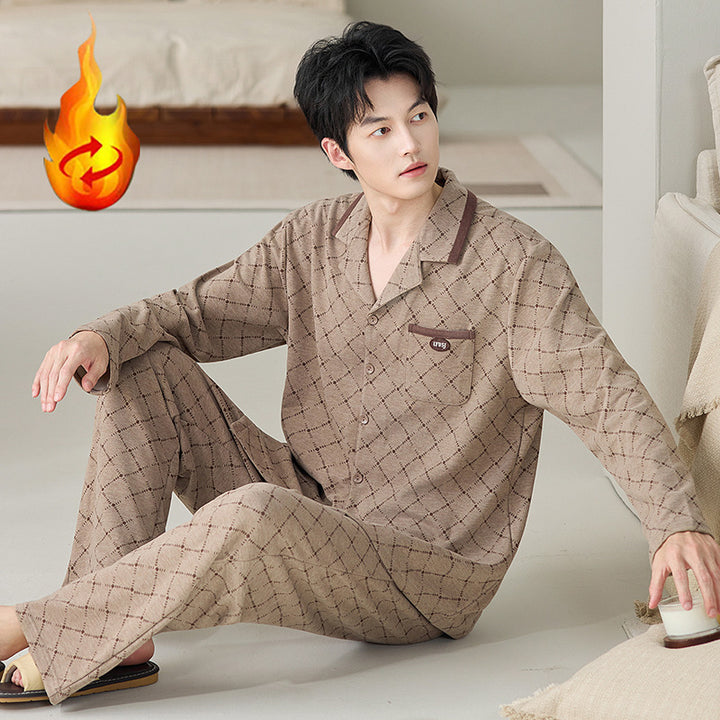 Herren-Pyjama-Set, Seide und Wolle, Langarm, mit Revers
