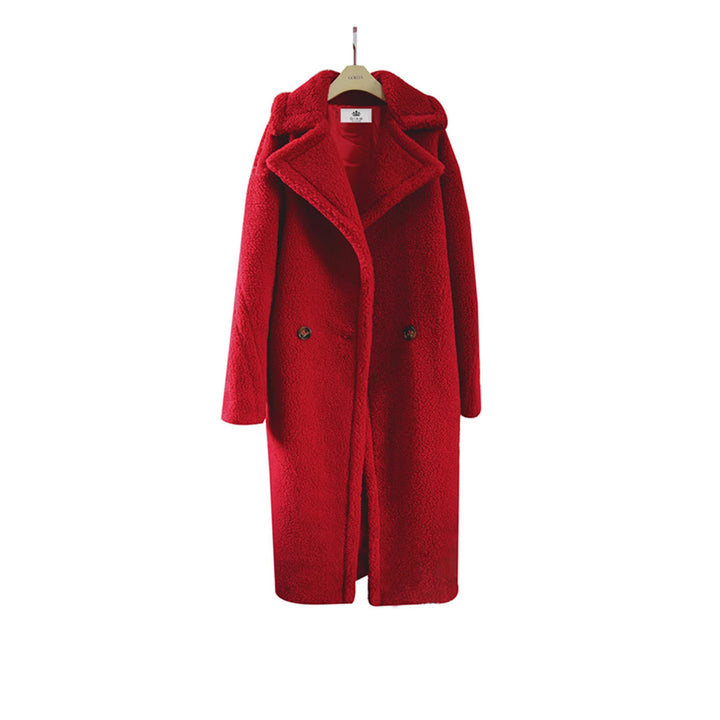 Langer Mantel aus Lammwolle und Korallenfleece
