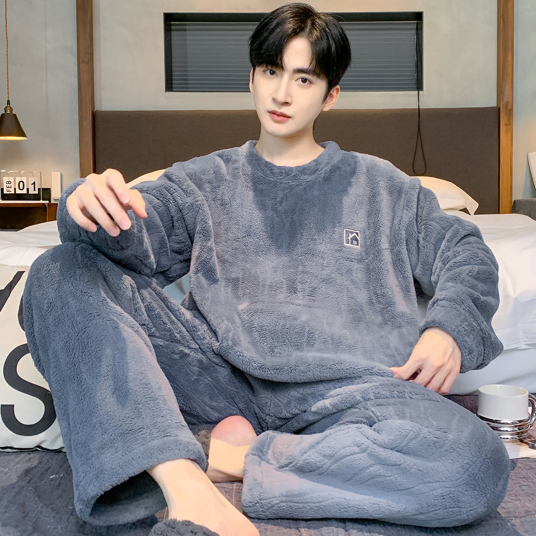 Herren-Pyjama-Set, Korallenfleece, warm und atmungsaktiv