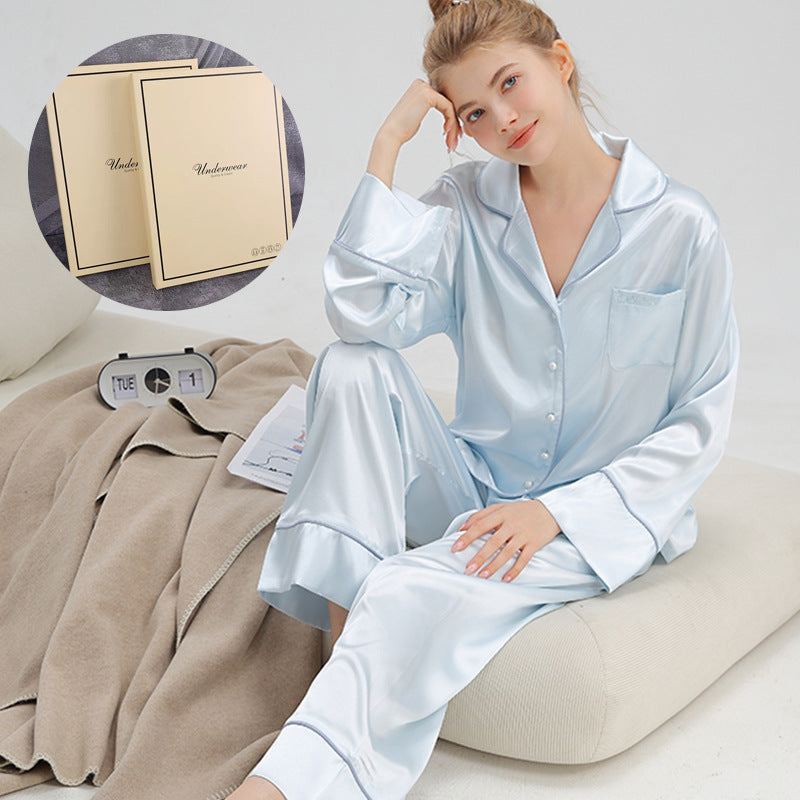Französisches Damen-Pyjama-Set aus Eisseide, langärmelig