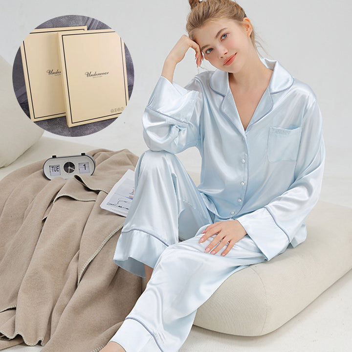 Französisches Damen-Pyjama-Set aus Eisseide, langärmelig