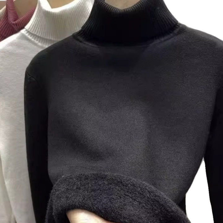 Damen-Strickpullover mit Innenfleece, hochgeschlossen