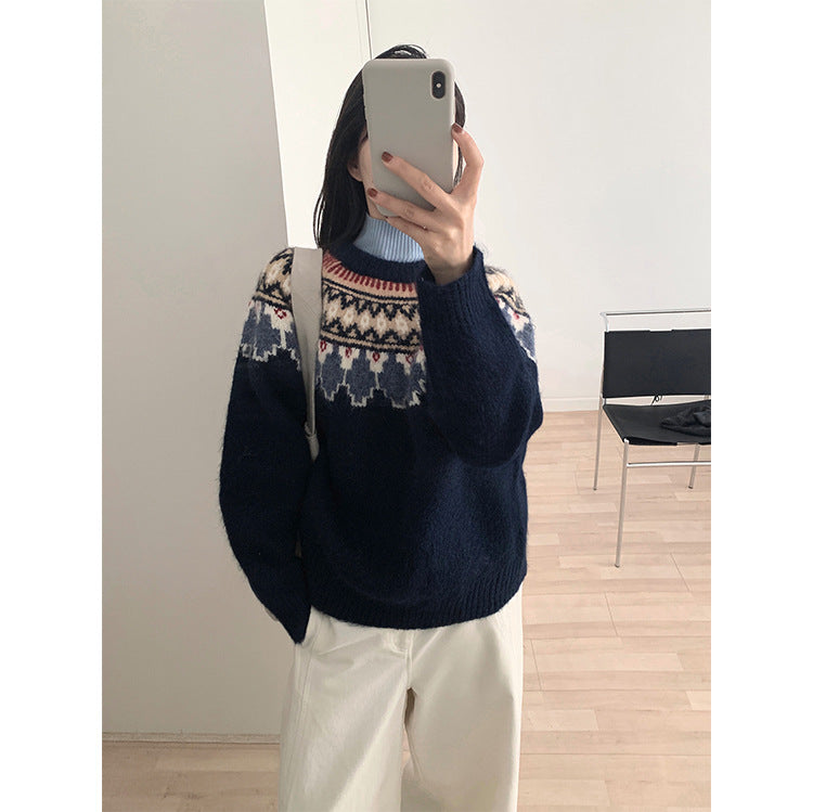 Damen-Strickpullover mit geometrischem Muster