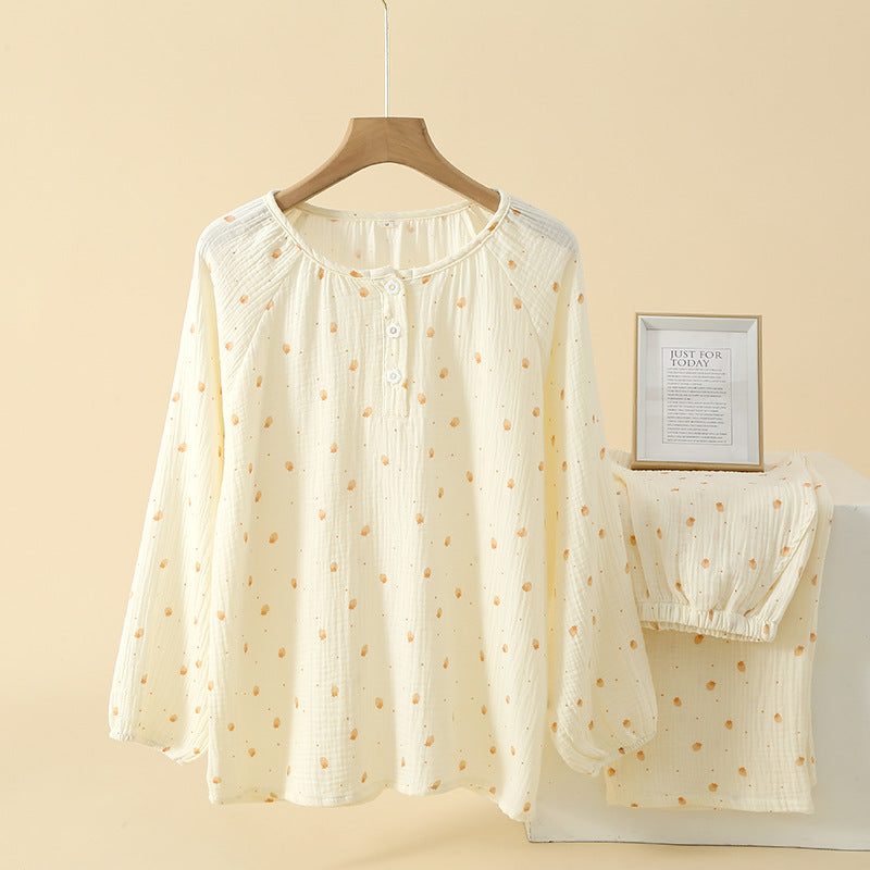 Damen-Pyjama-Set, 100% Baumwolle, langärmelig, süßes Design