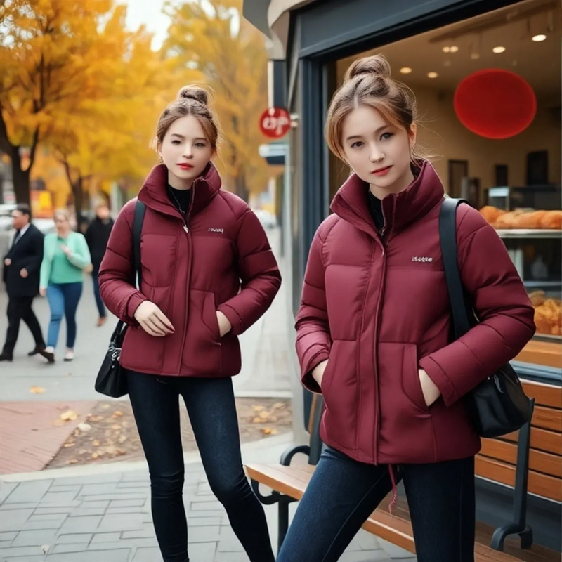 Kurze Damen-Steppjacke, Stehkragen, gefüttert
