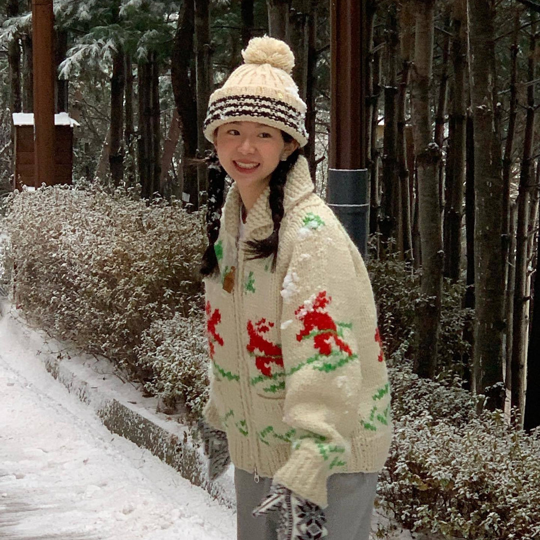 Damen Strickpullover im koreanischen Stil mit Rentier-Motiv