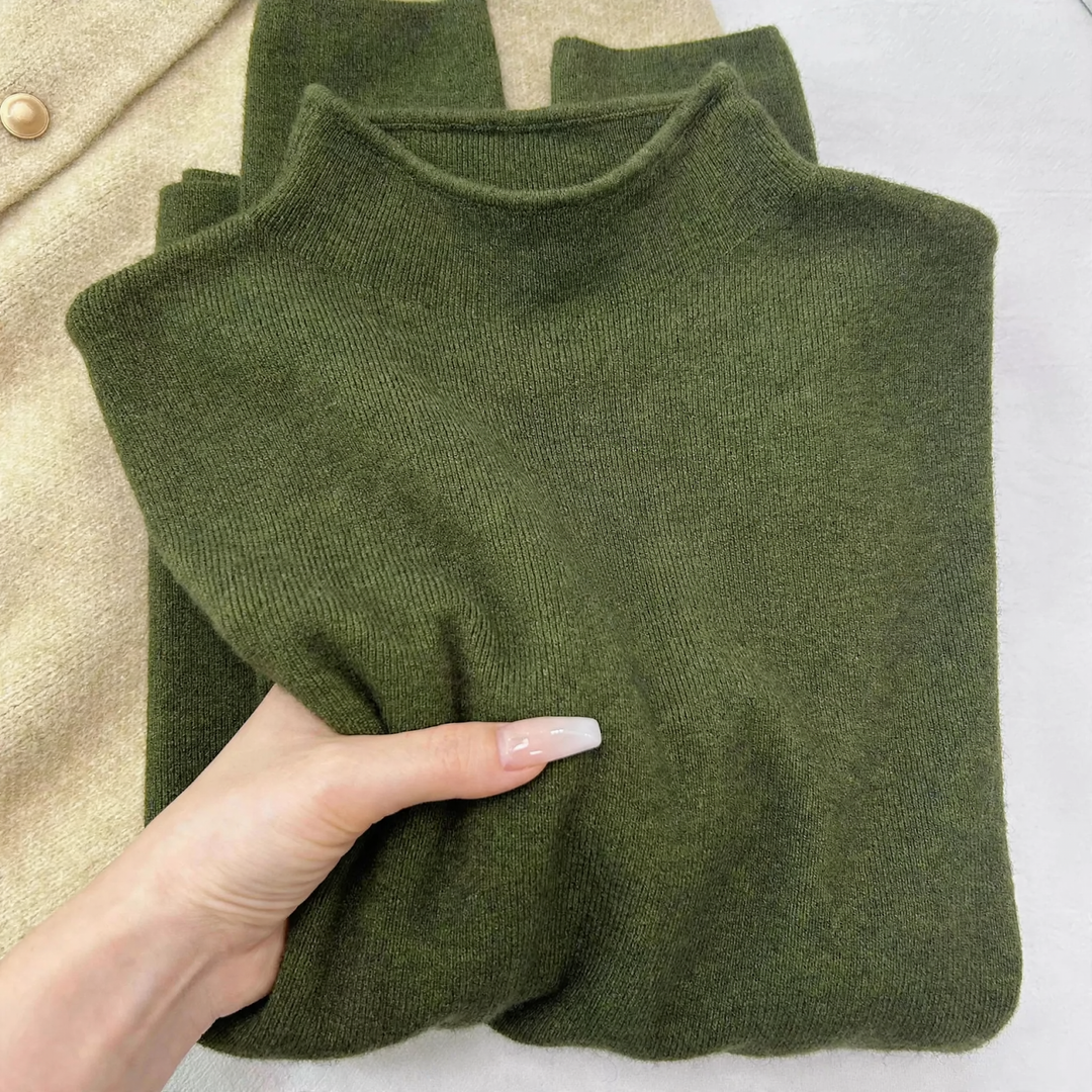 Damen-Strickpullover mit Stehkragen, einfarbig