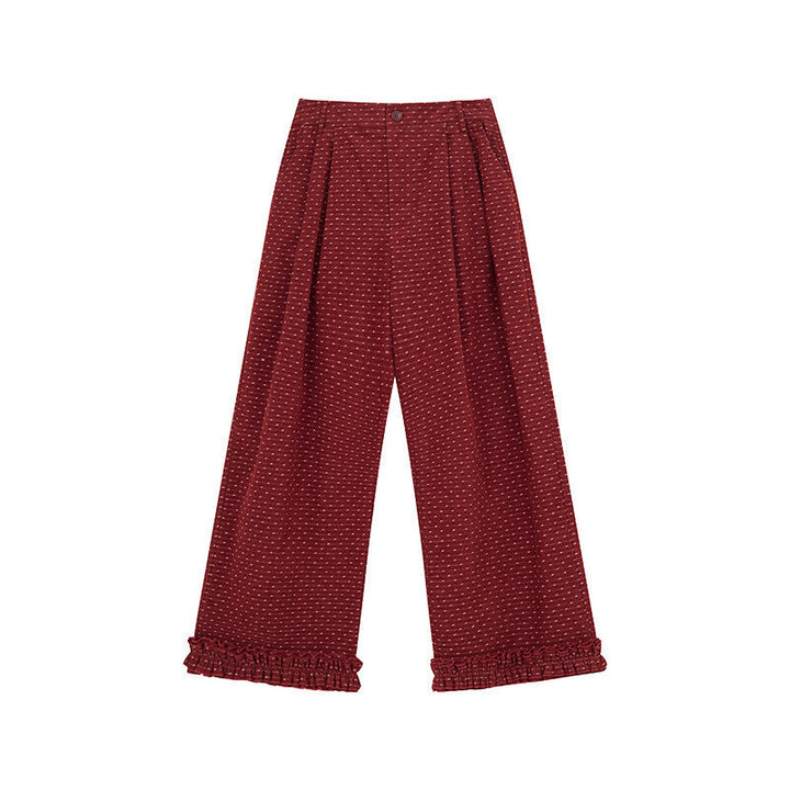 Gepunktete Cord-Freizeithose mit Rüschen-Details