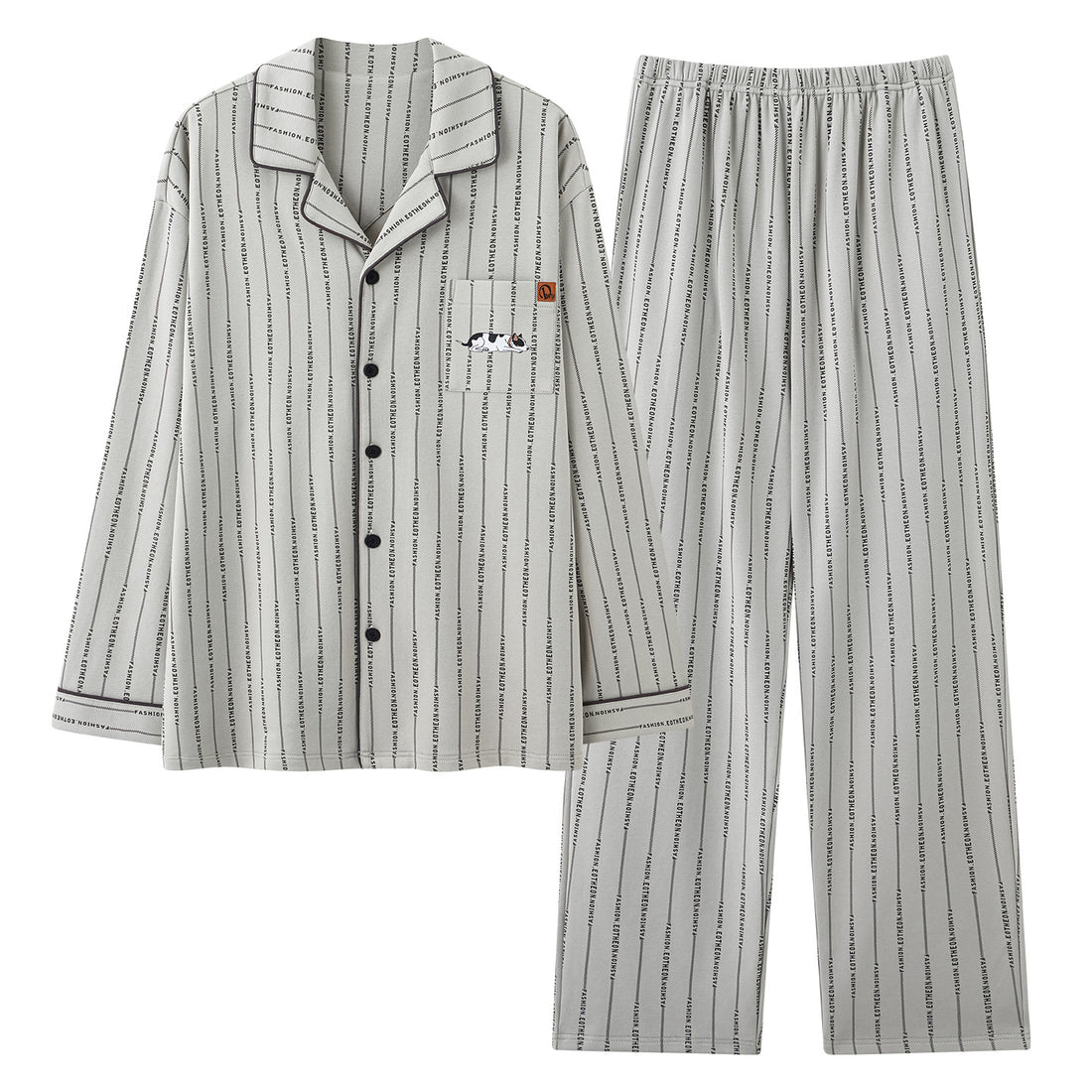 Herren-Pyjama-Set, Baumwolle, gestreift/kariert, Langarm