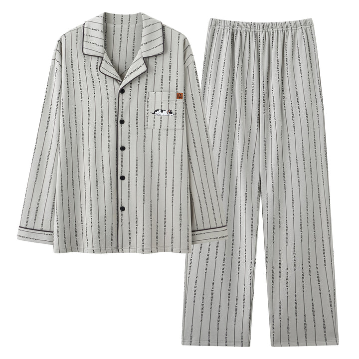Herren-Pyjama-Set, Baumwolle, gestreift/kariert, Langarm