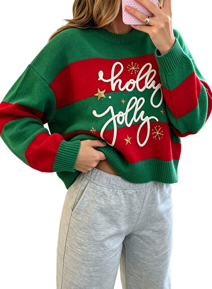 Weihnachtlicher Strickpullover mit Buchstaben-Motiv