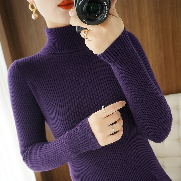 Damen-Rollkragen-Strickpullover, schmal geschnitten