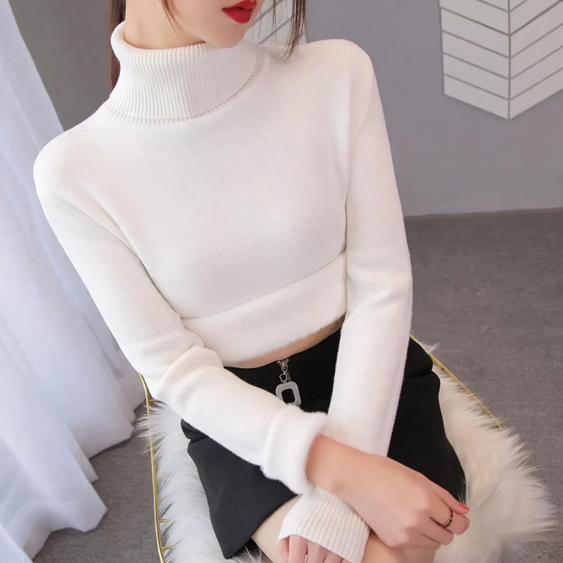Damen-Rollkragenpullover, gefüttert, geometrisches Muster