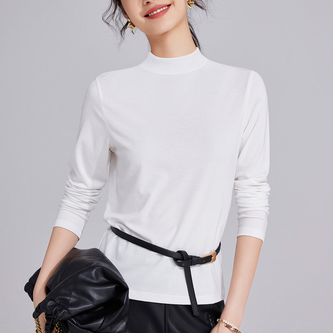 Damen-Langarmshirt aus Wollmischung mit Stehkragen