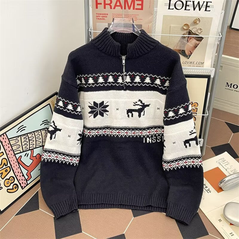 Strickpullover mit halbem Reißverschluss