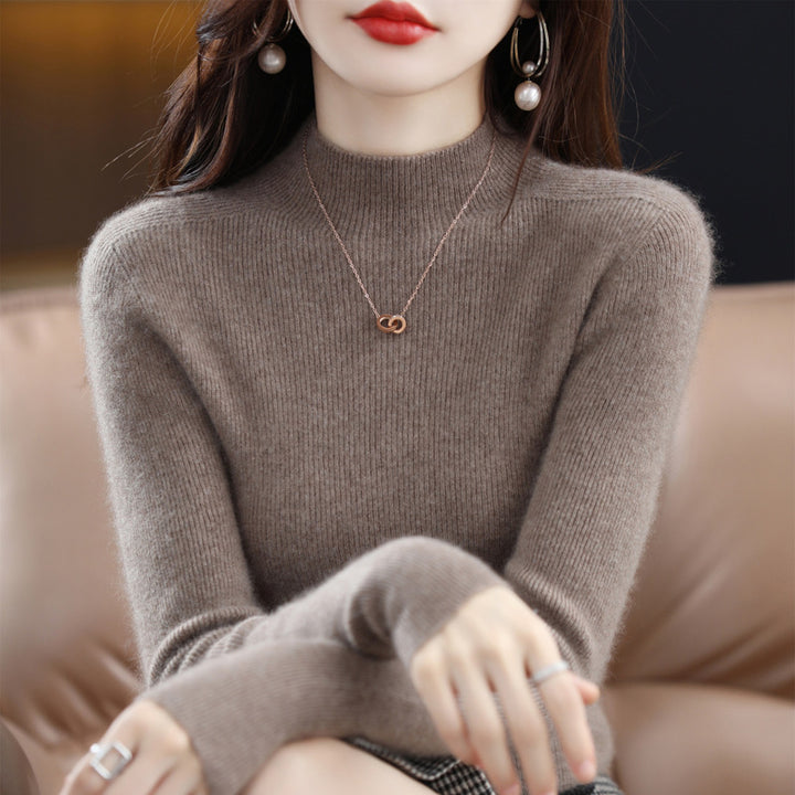 Nahtloser Damen-Pullover aus reiner Wolle, körpernah