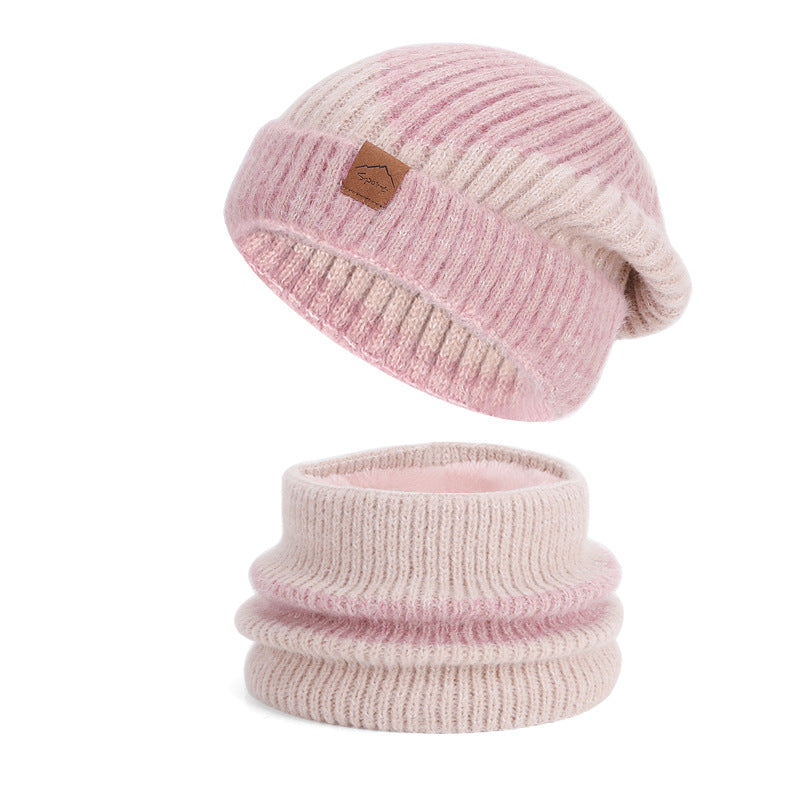 Strickmütze und Schal Set, gefüttert, zweifarbig