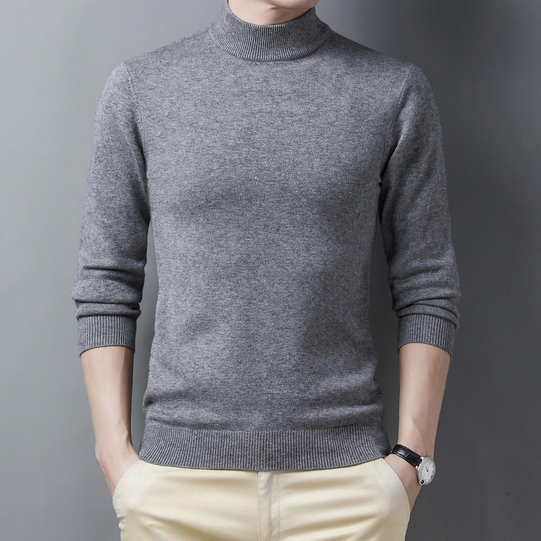 Herren-Kaschmirpullover, halbhoher Kragen, warm