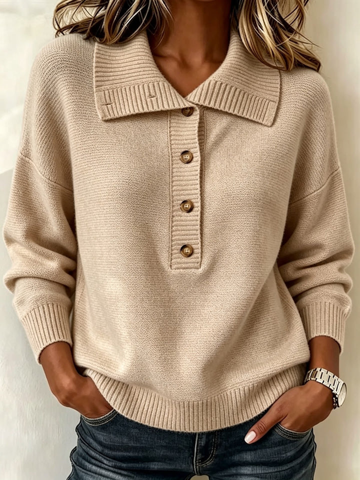 Damen-Strickpullover mit Knopfleiste und Stehkragen