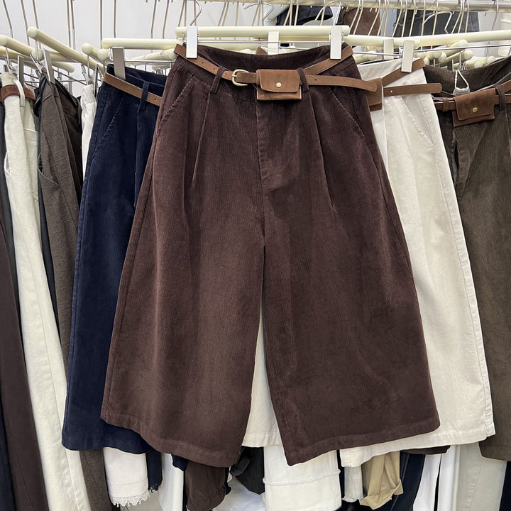 Modische Kord-Hose, 7/8-Länge, weites Bein